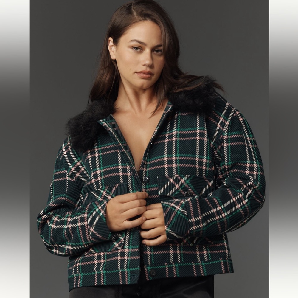 Maeve Anthropologie Jacket with Faux Fur Collar